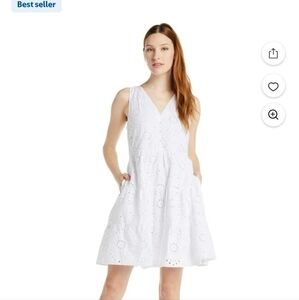 Time And True Womens Sleevless Cotton Blend Tiered Eyelet White Mini Dress